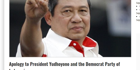 Permintaan maaf media Asia Sentinel kepada mantan Presiden RI Susilo Bambang Yudhoyono yang dimuat di lamannya, Rabu (19/9/2018) 