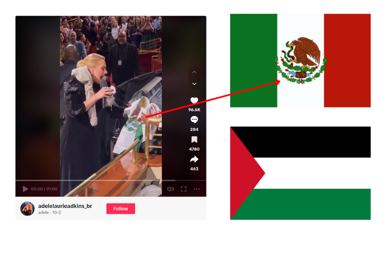 Adele mendekap bendera Meksiko, bukan Palestina