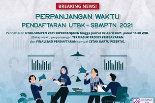 Pendaftaran UTBK-SBMPTN 2021 Ditutup Hari Ini sampai Pukul 15.00