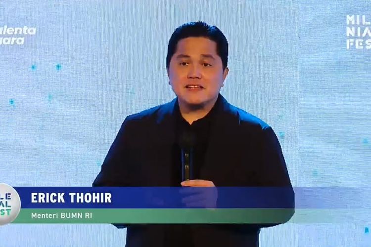 Menteri BUMN Erick Thohir dalam acara Milenial Fest Conference 2020, yang disiarkan secara virtual, Sabtu (15/8/2020). (Tangkapan Layar)