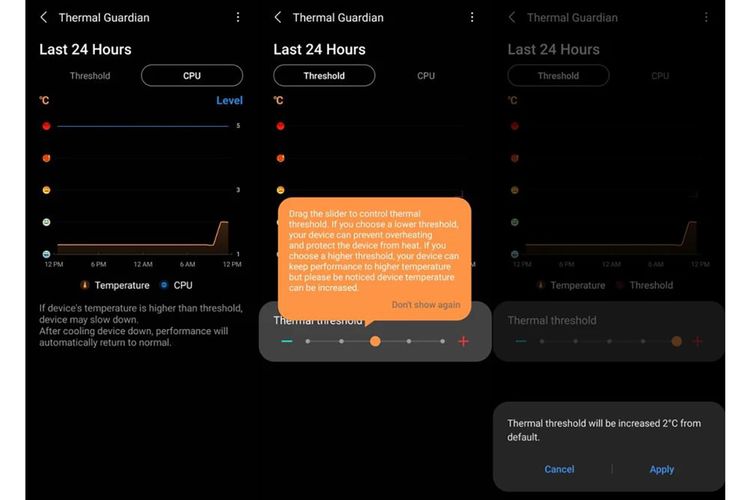 Fitur Thermal Guardian di Galaxy Labs untuk mengatur batasan suhu throttling prosesor