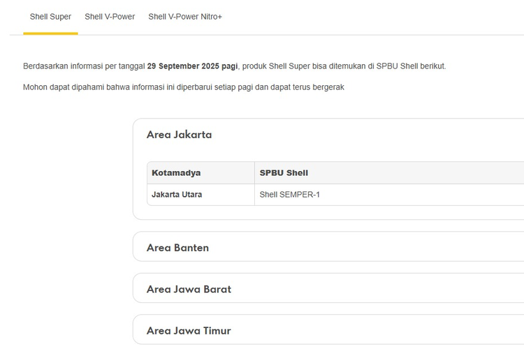 Shell Super masih belum tersedia di sebagian besar SPBU Shell di area Jakarta