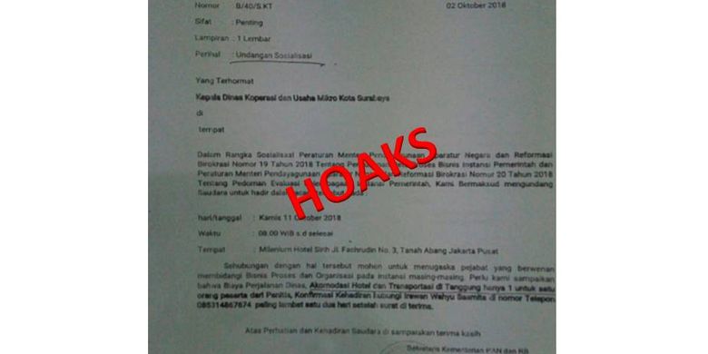 Hoaks Surat Undangan Sosialisasi Pedoman Evaluasi