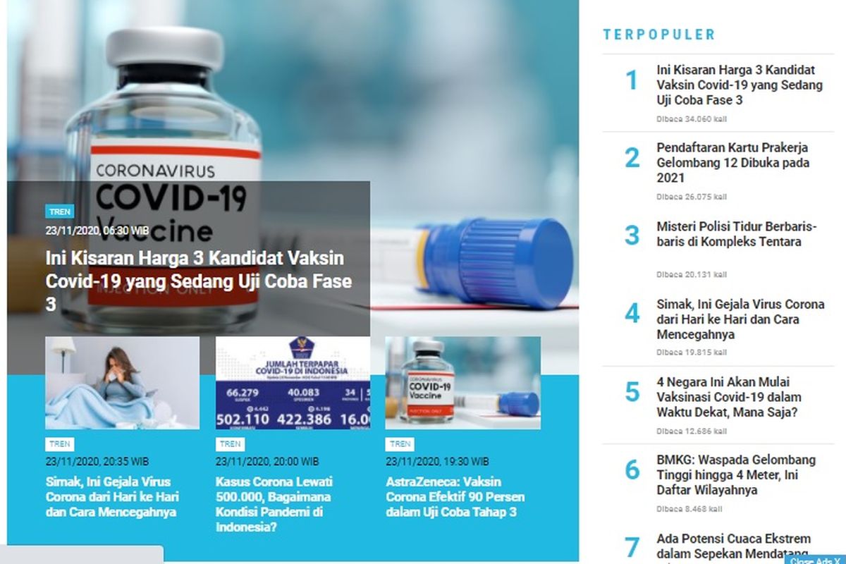 Berita populer di Laman Tren 24 November 2020.