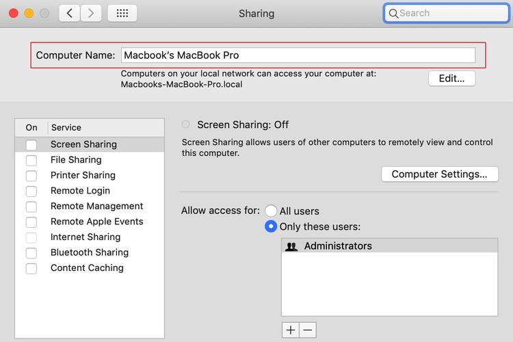 Ilustrasi cara mengubah nama AirDrop Macbook