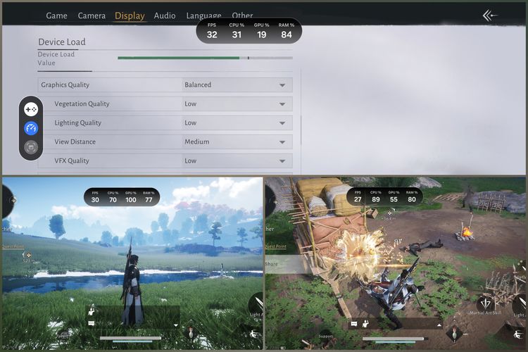 Samsung Galaxy A57 5G memainkan game Where Winds Meet.