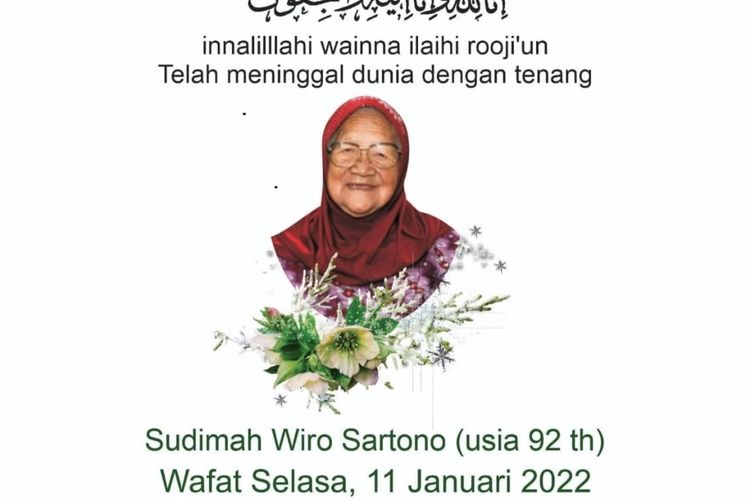 Sang legenda pemilik warung jadah tempe Mbah Carik, Sudimah Wiro Sartono tutup usia pada Selasa (11/01/2022) pukul 18.00 WIB.