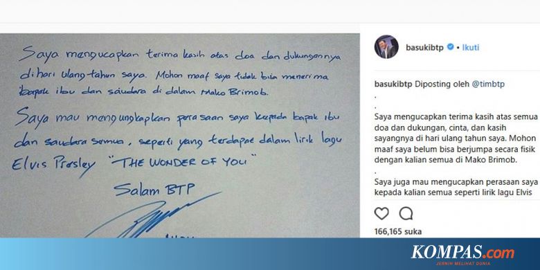 Curhat Ahok Di Hari Ulang Tahunnya Lewat Lagu The Wonder Of You