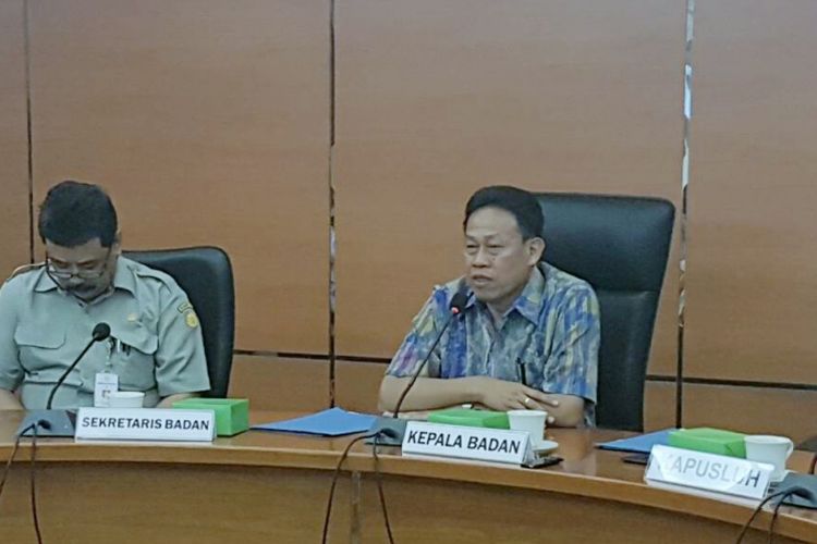 Konfrensi pers Kepala Badan Penyuluhan dan Pengembangan Sumber Daya Manusia Pertanian (BPPSDMP) Momon Rusmono di Kementerian Pertanian, Ragunan, Jakarta, Senin (14/8/2017).