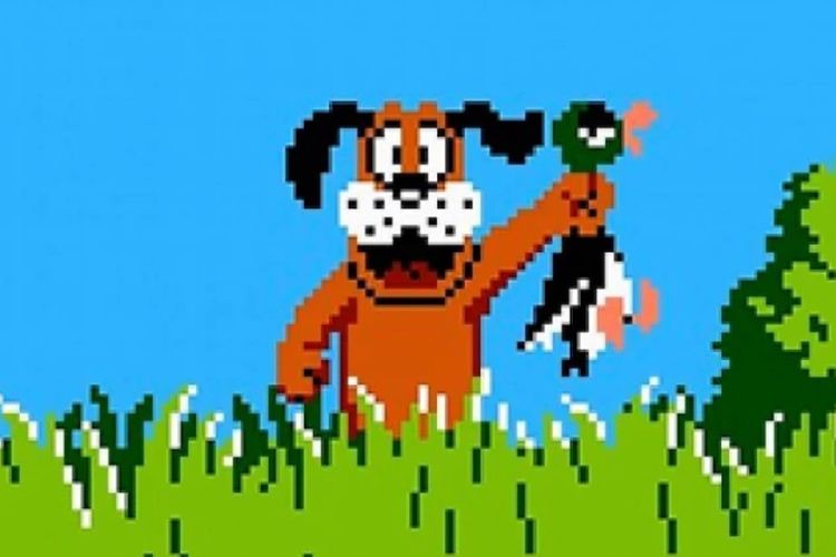 Ilustrasi game lawas Duck Hunt yang dimainkan menggunakan controller pistol
