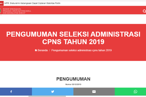 MPR RI Umumkan Seleksi Administrasi CPNS 2019, Ini Hasil Lengkapnya