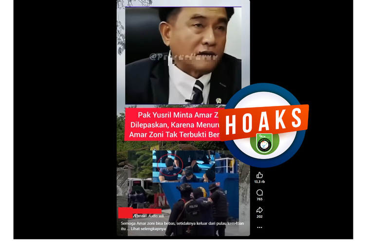 Video yang mengeklaim Yusril minta aparat penegak hukum membebaskan Ammar Zoni.