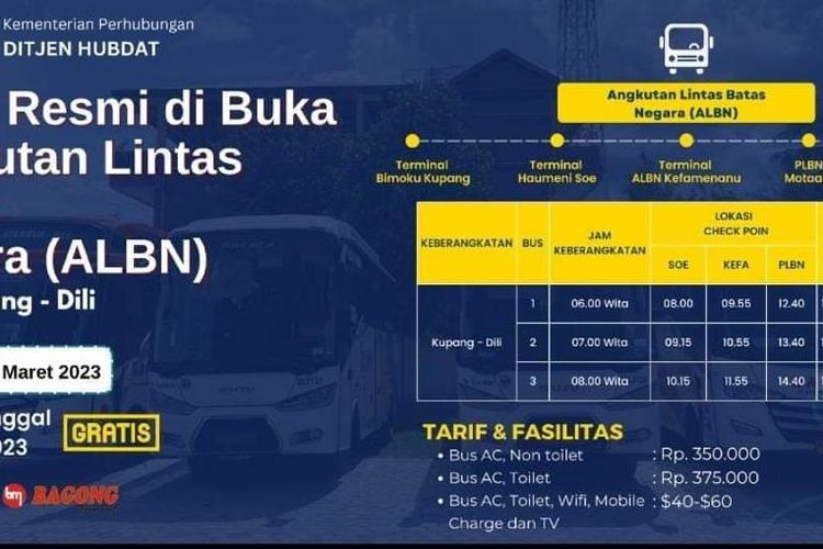 Bus Damri dengan rute Kupang, Nusa Tenggara Timur - Dili, Timor Leste, mulai beroperasi pekan ini