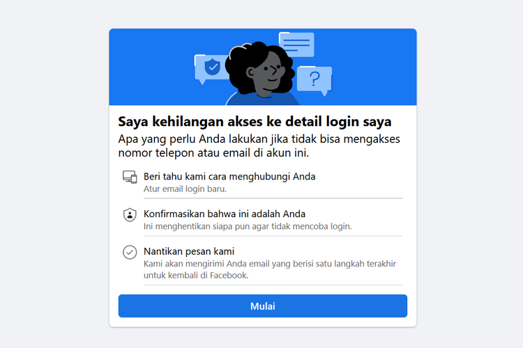 Ilustrasi cara mencari akun FB yang lupa email dan password.