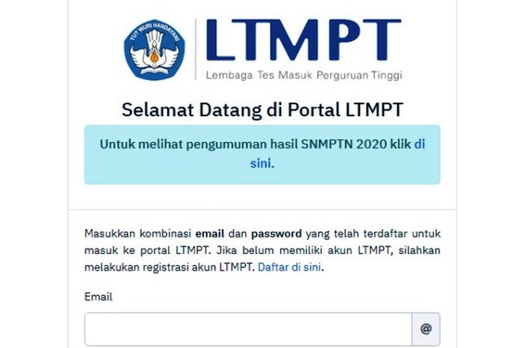 Tangkapan layar portal LTMPT.