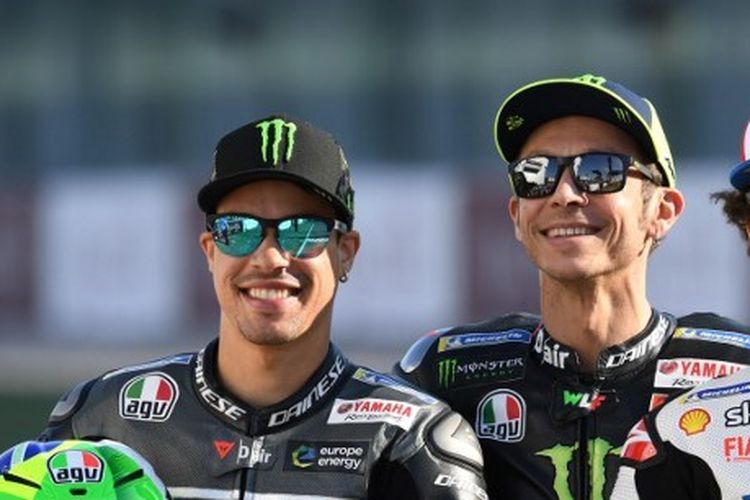 Tiga pebalap MotoGP, Franco Morbidelli, Valentino Rossi, dan Francesco Pecco Bagnaia