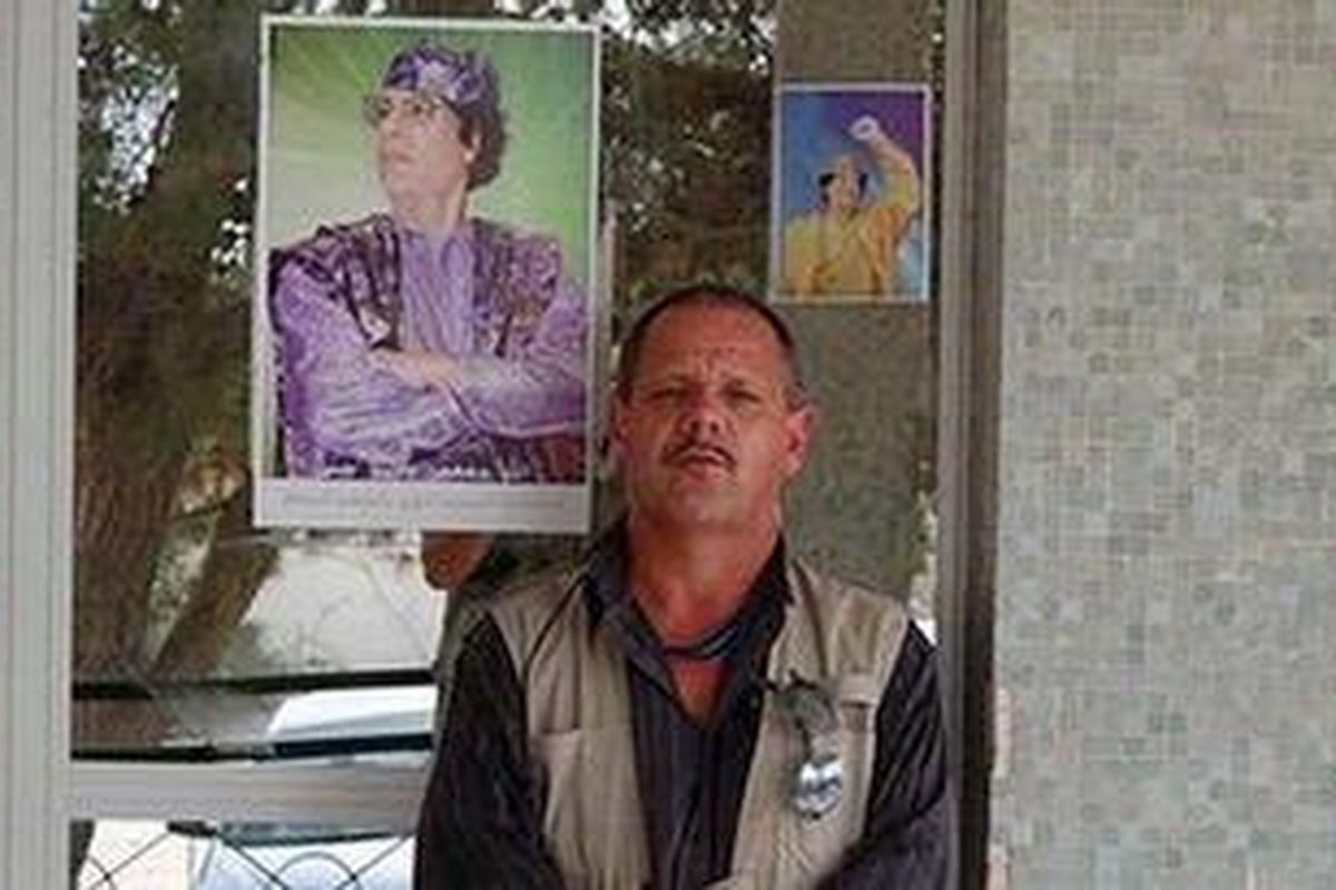 Far from over ... Mr Peters on the border between Libya and Tunisia.  