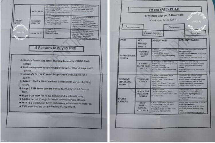 Bocoran dokumen arahan penjualan Oppo F9 Pro