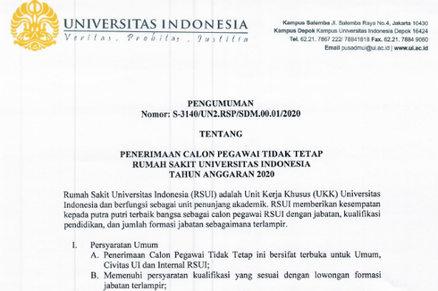 Lowongan Kerja di RS Universitas Indonesia, Ini Informasi Lengkapnya
