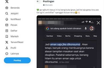 Tangkapan layar soal kotoran udang boleh dimakan.