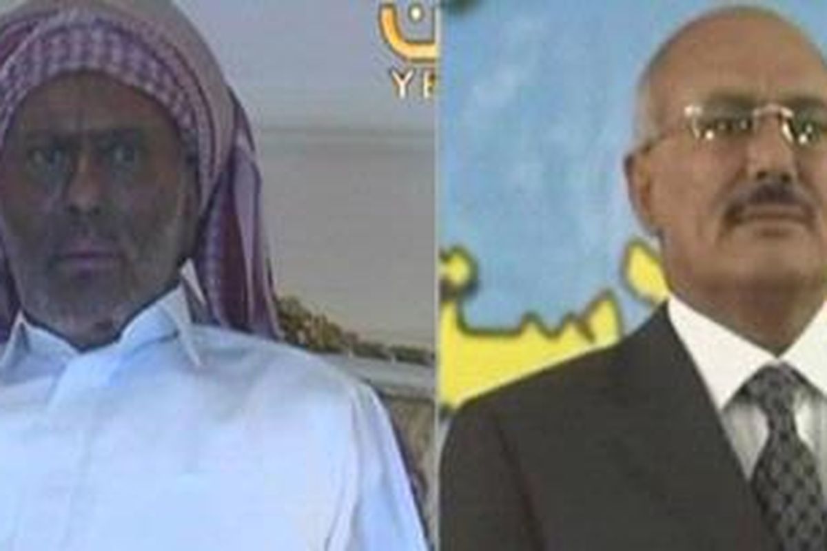 Penampilan Presiden Yaman Ali Abdullah Saleh pascaserangan (kiri) dan sebelum serangan (kanan).