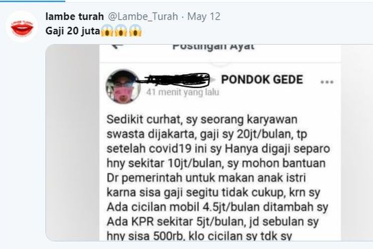 Unggahan Viral Warga Dengan Gaji Rp 20 Juta Minta Bantuan Bisakah Dapat Bansos