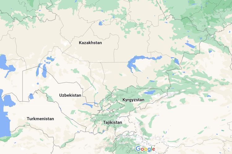 Peta wilayah Asia Tengah. Daftar negara Asia Tengah berjumlah lima yaitu Kazakhstan, Turkmenistan, Uzbekistan, Tajikistan, dan Kirgistan.