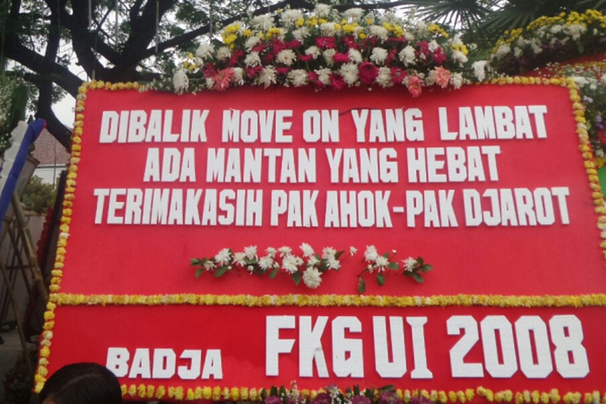 Karangan bunga untuk Ahok dan Djarot di Balai Kota DKI, Rabu (26/4/2017). 