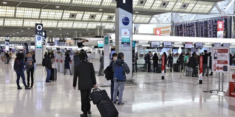 Ilustrasi Bandara Internasional Narita, Tokyo, Jepang. 