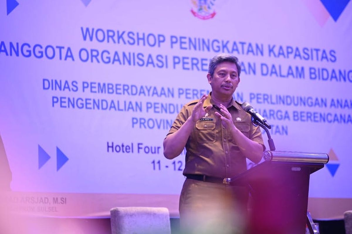 Workshop Peningkatan Kapasitas Anggota Organisasi Perempuan dalam Bidang Sosial yang diselenggarakan oleh DWP dan DP3AP2KB di Hotel Four Points By Sheraton Makassar, Sulsel, Selasa (12/12/2023) 