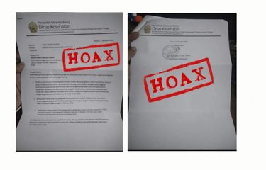 Surat hoaks mengatasnamakan Dinas Kesehatan Pemkab Bantul soal penutupan KYKU Production Sablon karena pegawainya terinfeksi Covid-19.