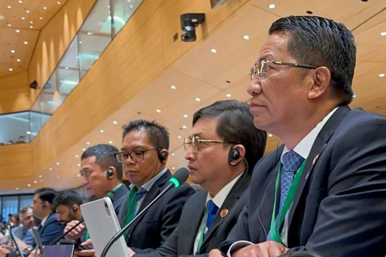 Menteri Hukum Republik Indonesia Supratman Andi Agtas (kanan) saat mewakili pemerintah dalam pembukaan Sidang Umum Ke-66 World Intellectual Property Organization (WIPO) di Jenewa, Swiss, Selasa (8/7/2025). 