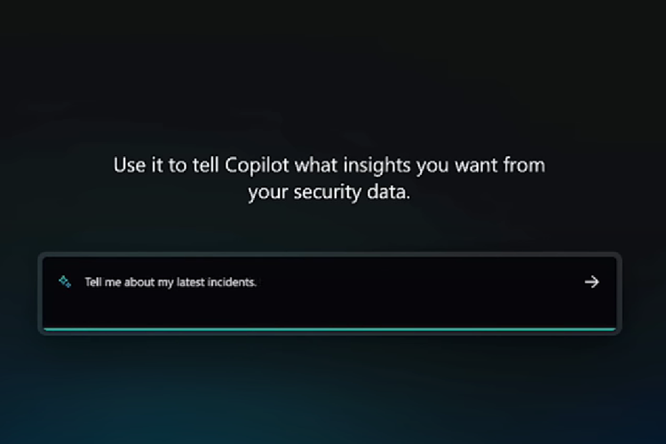 Tampilan prompt bar Microsoft Security Copilot. Ahli kemanan siber bisa memasukkan pertanyaan yang berkaitan dengan keamanan di sistem perusahaannya.