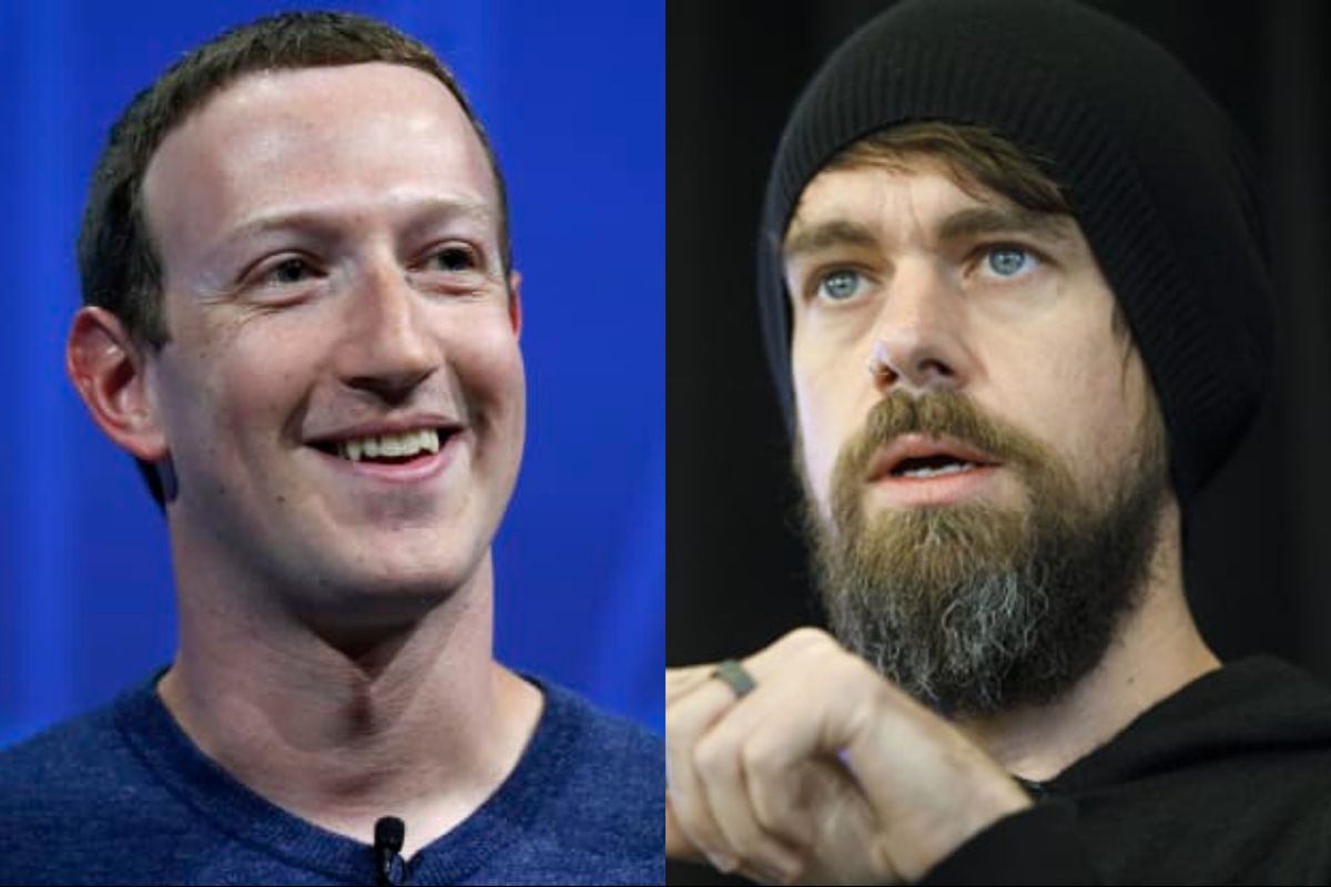 Pendiri Facebook Mark Zuckerberg (kiri) dan pendiri Twitter Jack Dorsey (kanan).