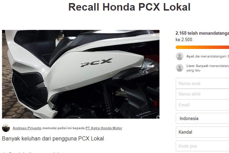 Petisi recall Honda PCX