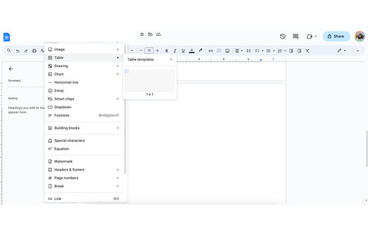 Ilustrasi cara bikin tabel di Google Docs 