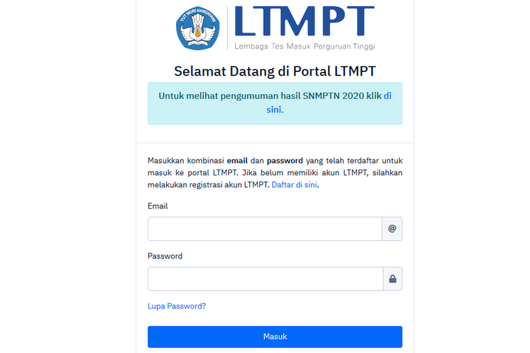 Laman pengumuman SNMPTN 2020