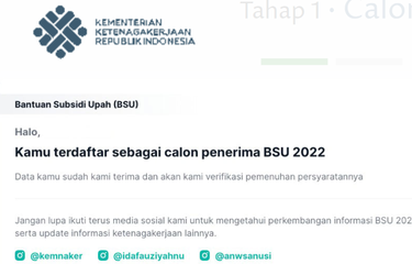 Tangkapan layar penerima BSU masih padatahap calon.