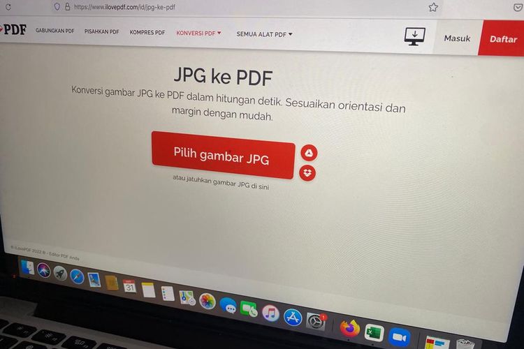 Halaman website Ilovepdf untuk mengubah file JPG ke PDF