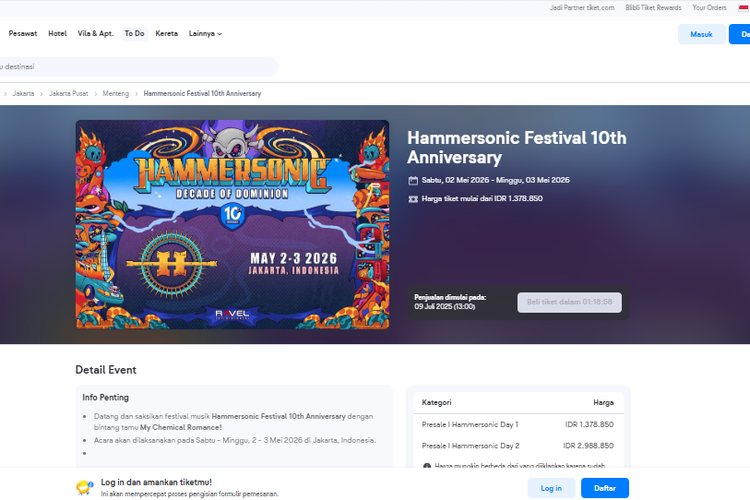 Harga dan Cara Beli Tiket Konser My Chemical Romance di Hammersonic 2026, Dibuka Pukul 13.00 WIB