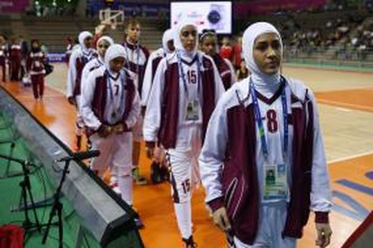 Tim basket putri Qatar di Asian Games 2014. Gambar diambil pada 24 September 2014. 