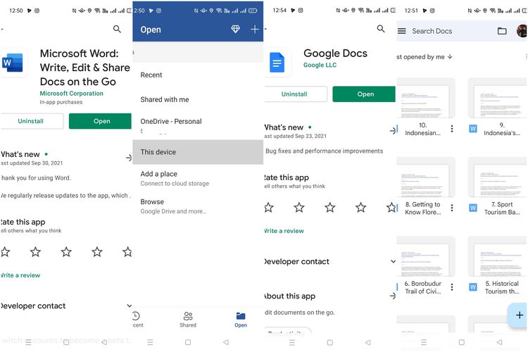 Aplikasi Microsoft Word Online dan Google Docs di smartphone.