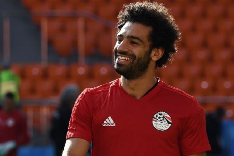 Mohamed Salah tampak sudah berlatih bersama timnas Mesir di Stadion Central di Yekaterinburg, 14 Juni 2018. 