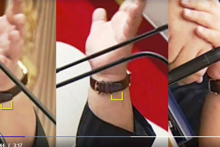 Perbandingan bagaimana Kim Jong Un mengikatkan tali jam dari waktu ke waktu, gambar paling kanan memperlihatkan tali jam itu terikat makin kecil di pergelangan tangannya