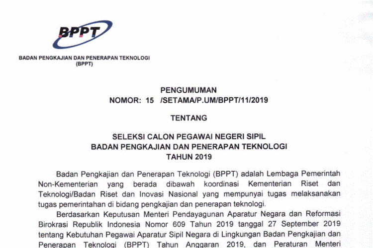 Cpns 2019 Bppt Resmi Dibuka Ini Jadwal Dan Syaratnya Halaman All Kompas Com