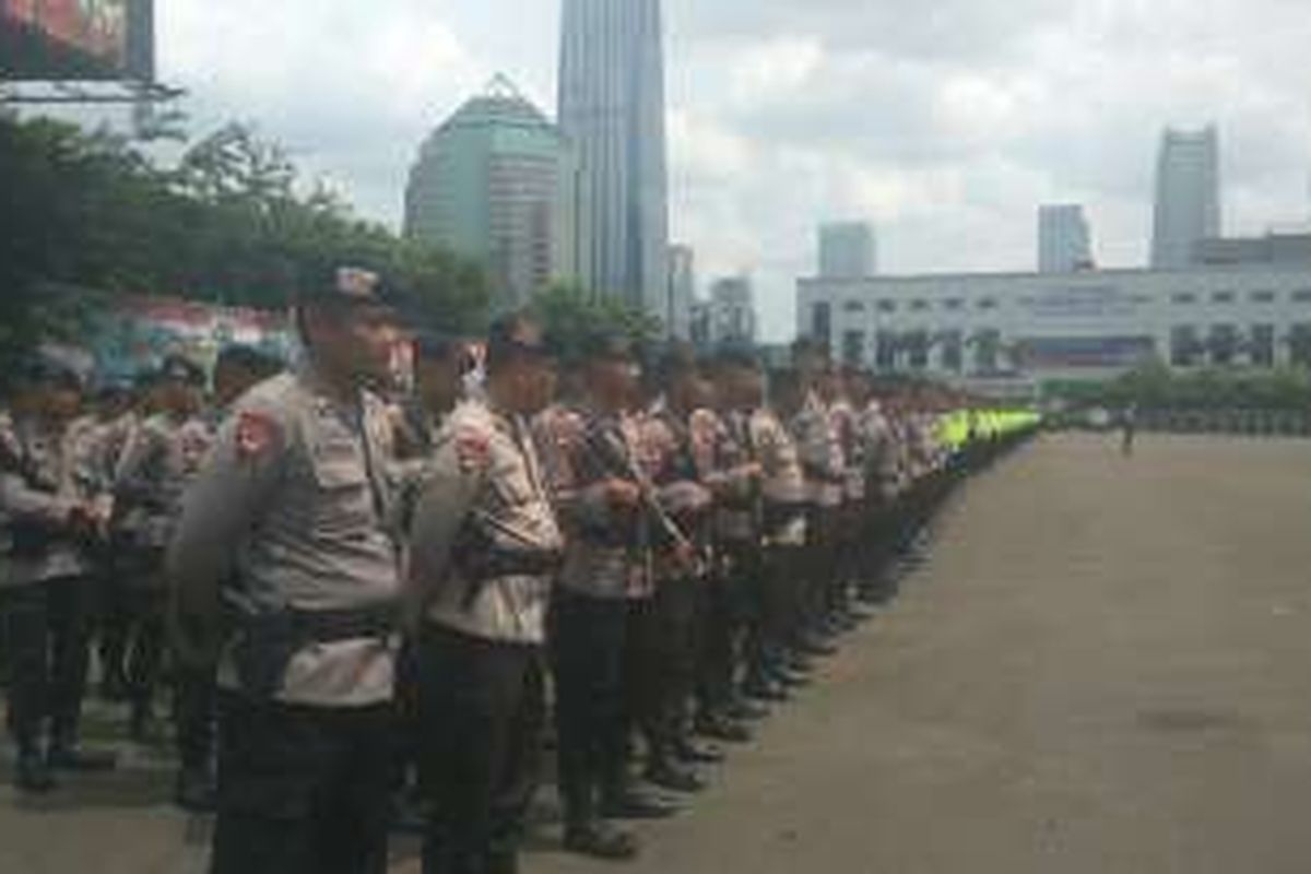 Apel pengamanan tahun baru di Mapolda Metro Jaya, Sabtu (31/12/2016).