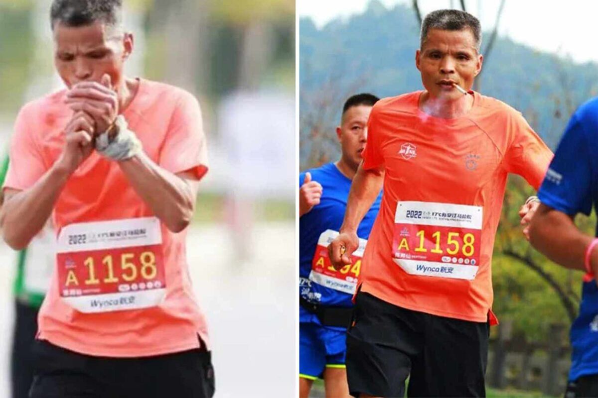 Pelari maraton yang usianya sudah menginjak 50 tahun, Paman Chen, mencuri perhatian warganet karena berlari maraton sembari merokok.