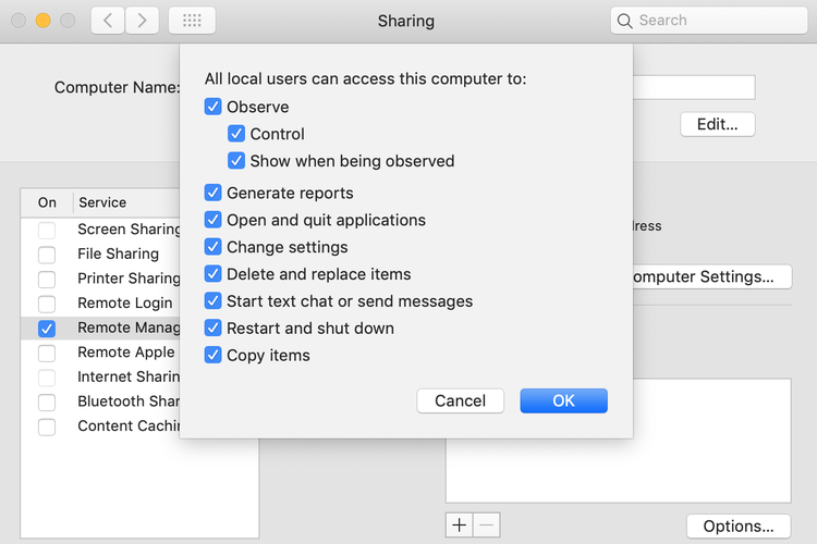Ilustrasi cara mengatur izin akses remote Macbook dari iPhone.