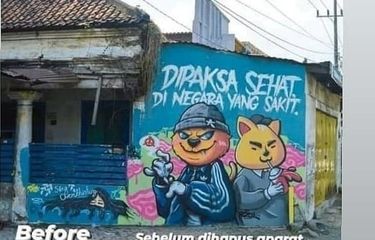 Foto mural di dinding di Kecamatan Bangil, Kabupaten Pasuruan yang viral usai dihapus oleh pemerintah setempat.