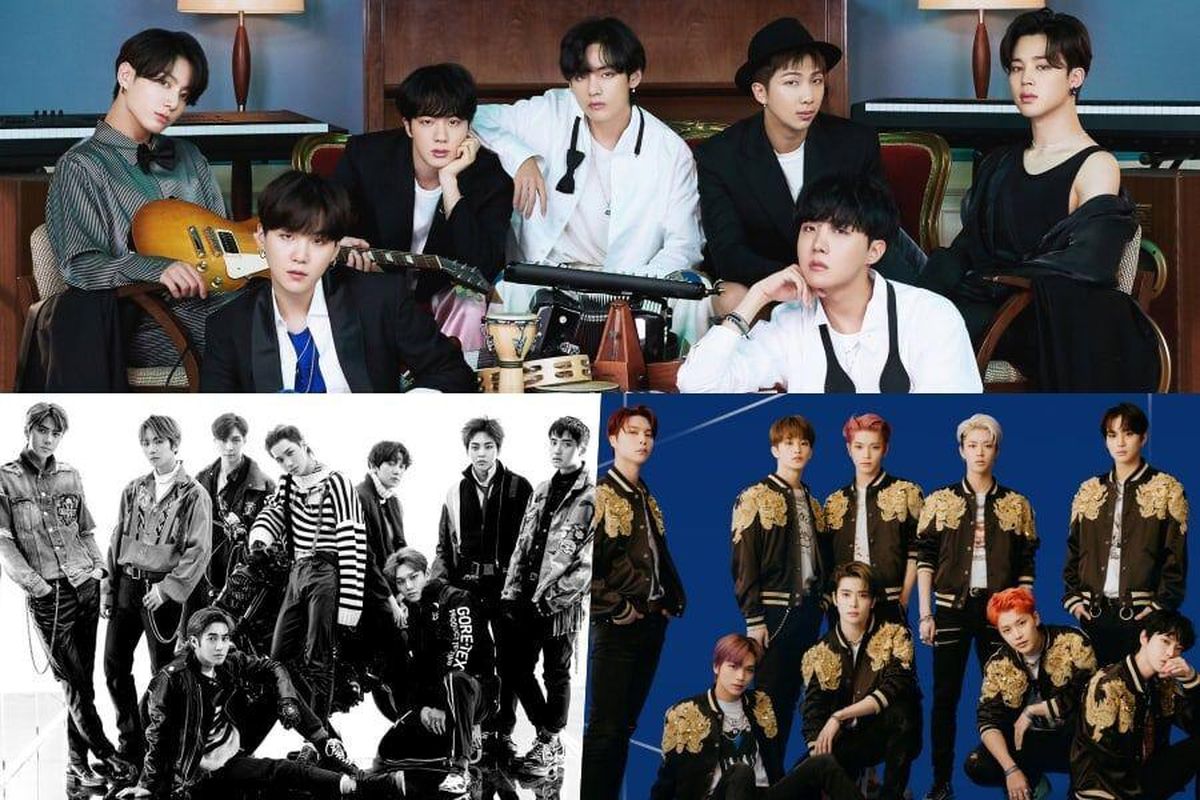 Tiga boy group Kpop (dari atas searah jarum jam) BTS, NCT 127, dan EXO mendapat nominasi di American Music Awards 2020.